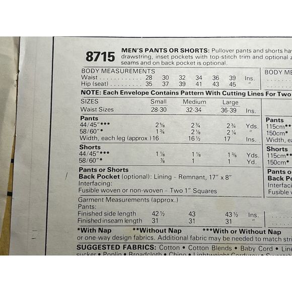 McCalls 8715 Sewing pattern Mens pants or shorts size Medium - Picture 4 of 6